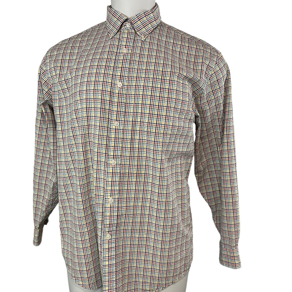 LL Bean Shirt Adult Large Red Yellow Plaid Preppy Long Sleeve Dress Men (397)